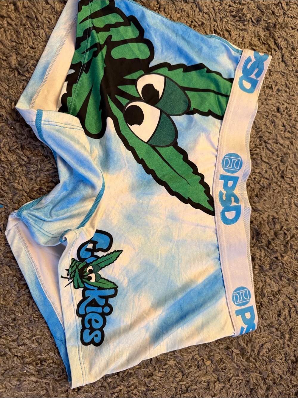 PSD Light Blue Tie-Dye Briefs with Green Leaf Character